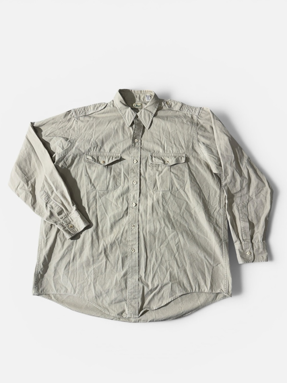 VINTAGE L.L. Bean mens XL 17-17.5 Long tan safari button up casual shirt EUC